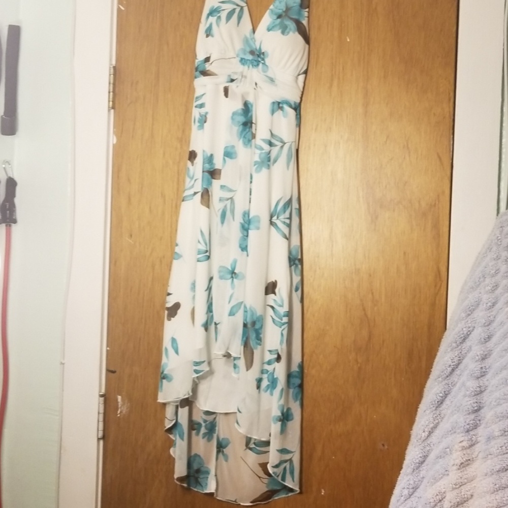 White with blue flower dress